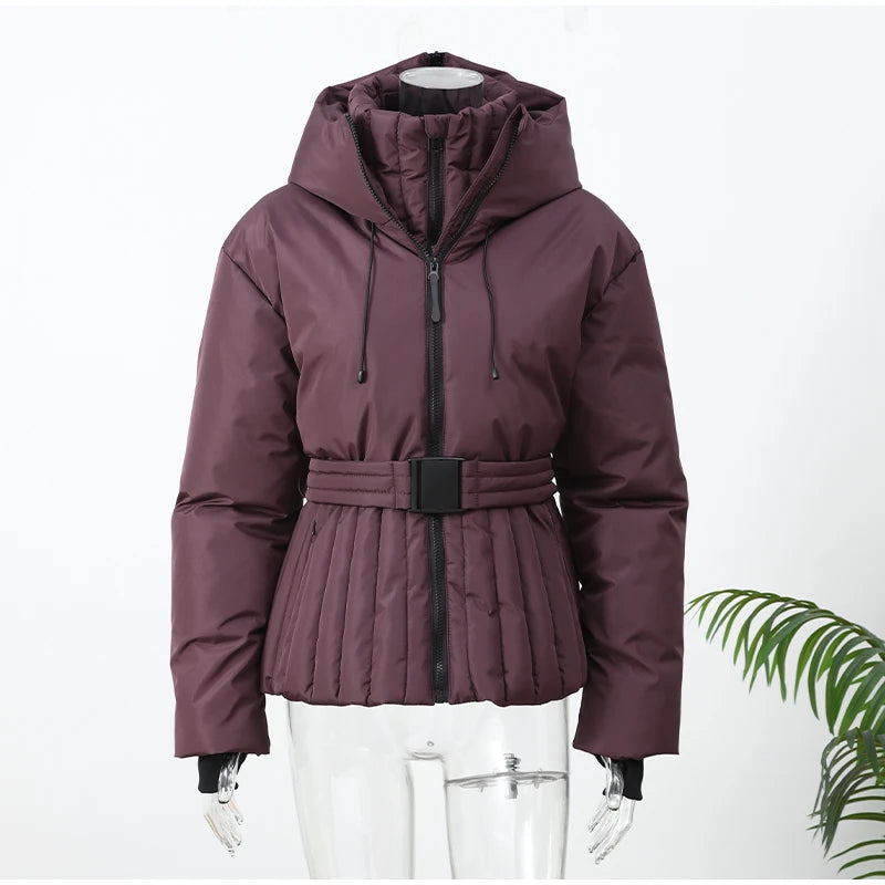 Chic Hooded Belted Cotton Coat