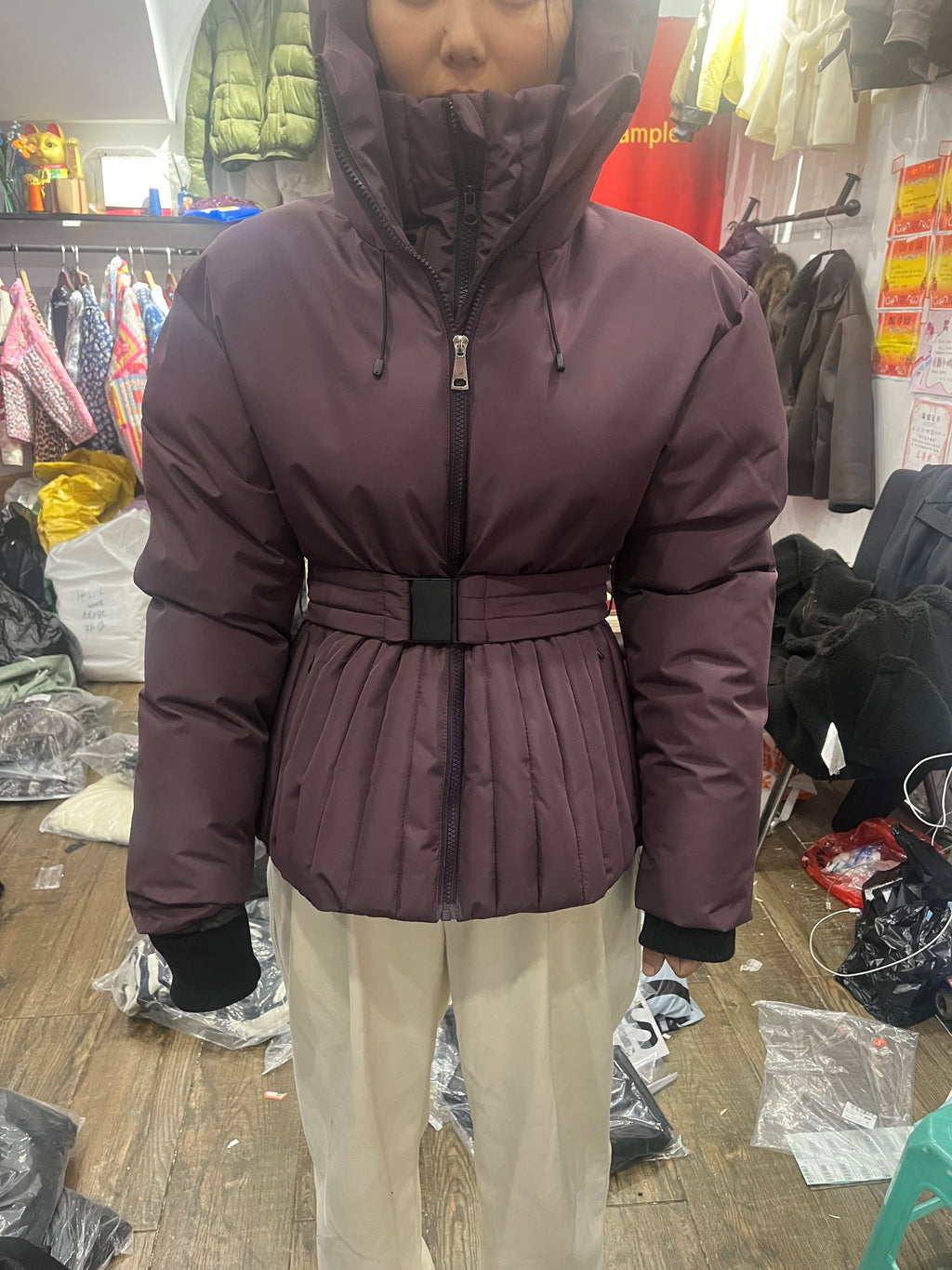 Chic Hooded Belted Cotton Coat